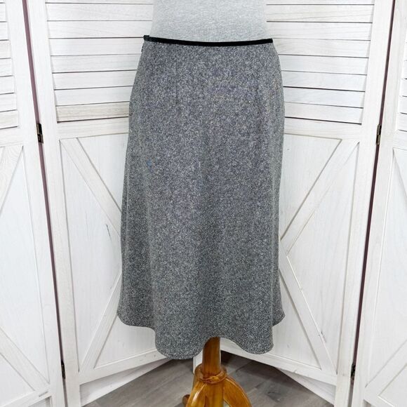 The Limited Sequin Flower Wool Silk Blend Tweed A Line Skirt Grey 4 Retro Career - Picture 4 of 12